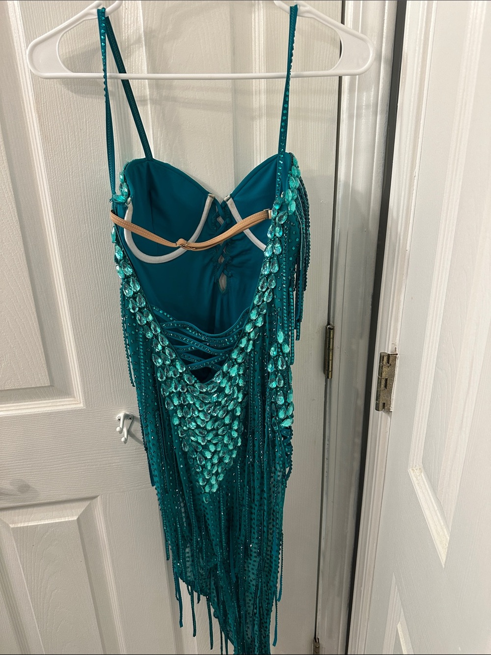 Emerald Fringe Sequin Latin Rhythm Ballroom Dress - Picture 2 of 6